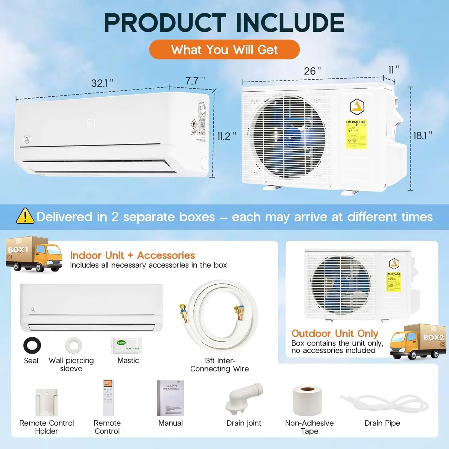 12,000 BTU DIY Mini Split Air Conditioner & Heating System with Pro Fast-Fit Set, 115V 18 SEER2 Ductless Inverter, Customized
