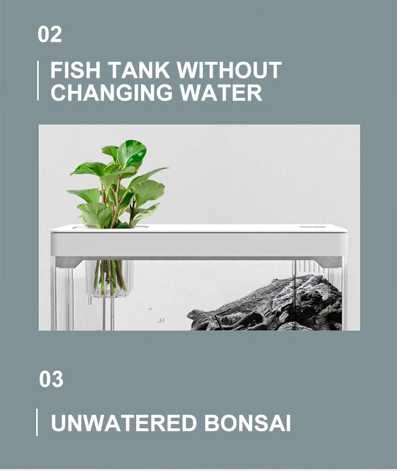 Mini Fish Tank Self-Circulating Fish Tank with Charging Filter Desktop Living Room Household Water Free Ecological Aquarium