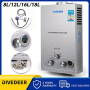 DIVEDEER Wall-mounted Water Heater 8L/12L/16L/18L LPG Water Heater Household Automatic Fast Gas Water Heater