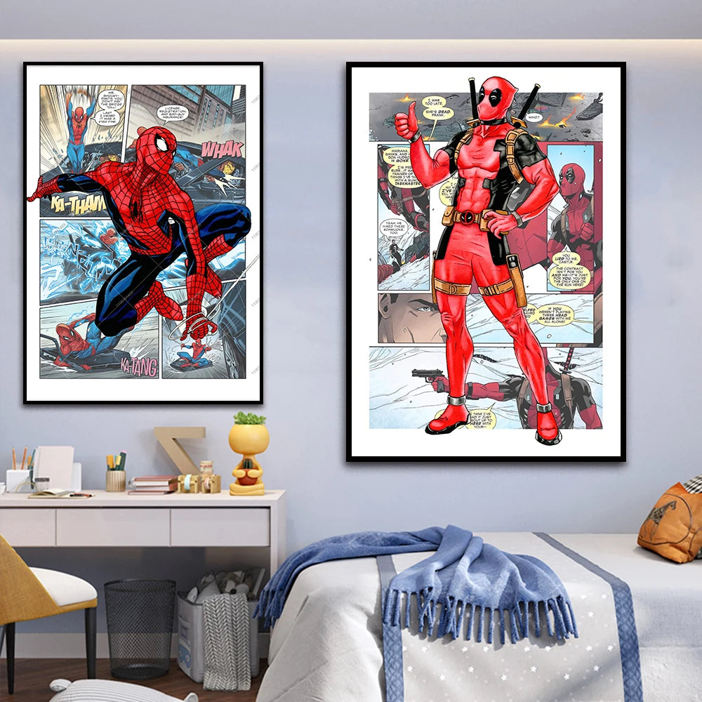 Frameless Marvel Movie Avengers Wall Art Canvas Posters Superhero Spiderman Iron Man Home Decor Children Room Canvas Painting Mu