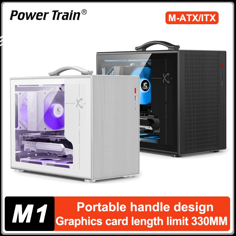 Power Train X-GAMERX M1 Handheld Portable Computer Case Side Transparent MINI Game MATX Desktop Chassis