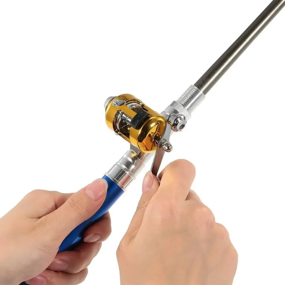 Pocket Ice Fishing Rod & Reel Combo set Pen Shape Telescopic Portable Complete Kit for River Lake Winter Fishing Outdoors