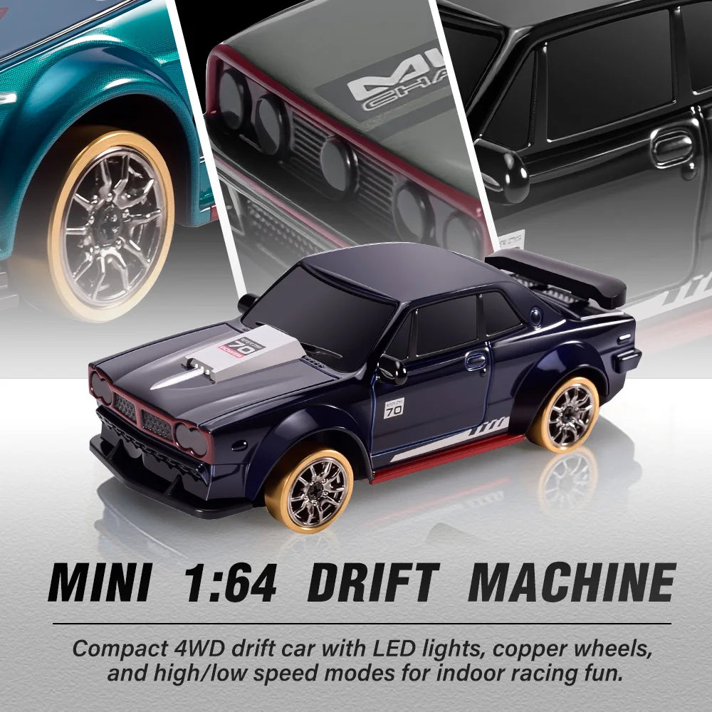 9IMOD 1/64 RC Drift Car 2.4G 4WD Full Proportional Remote Control Car with Gyro LED Lights Magnetic Charging High Low Speed