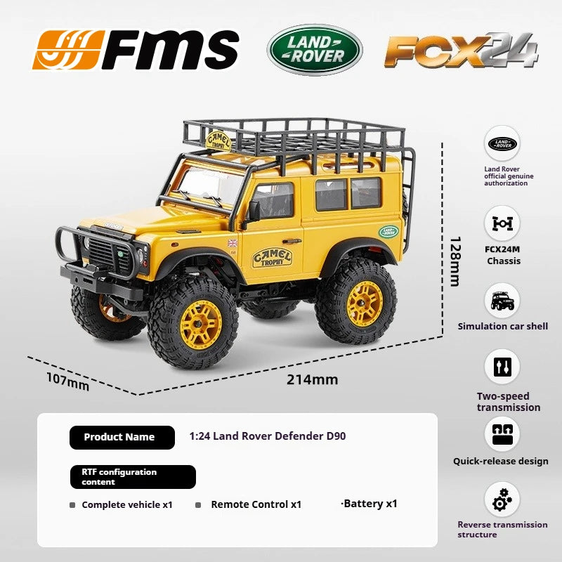 FMS 1:24 FCX24M RC Land Rover Series 4-wheel Drive Electric Remote Control Climbing Off-road Vehicle Adult Boy Toy RTR