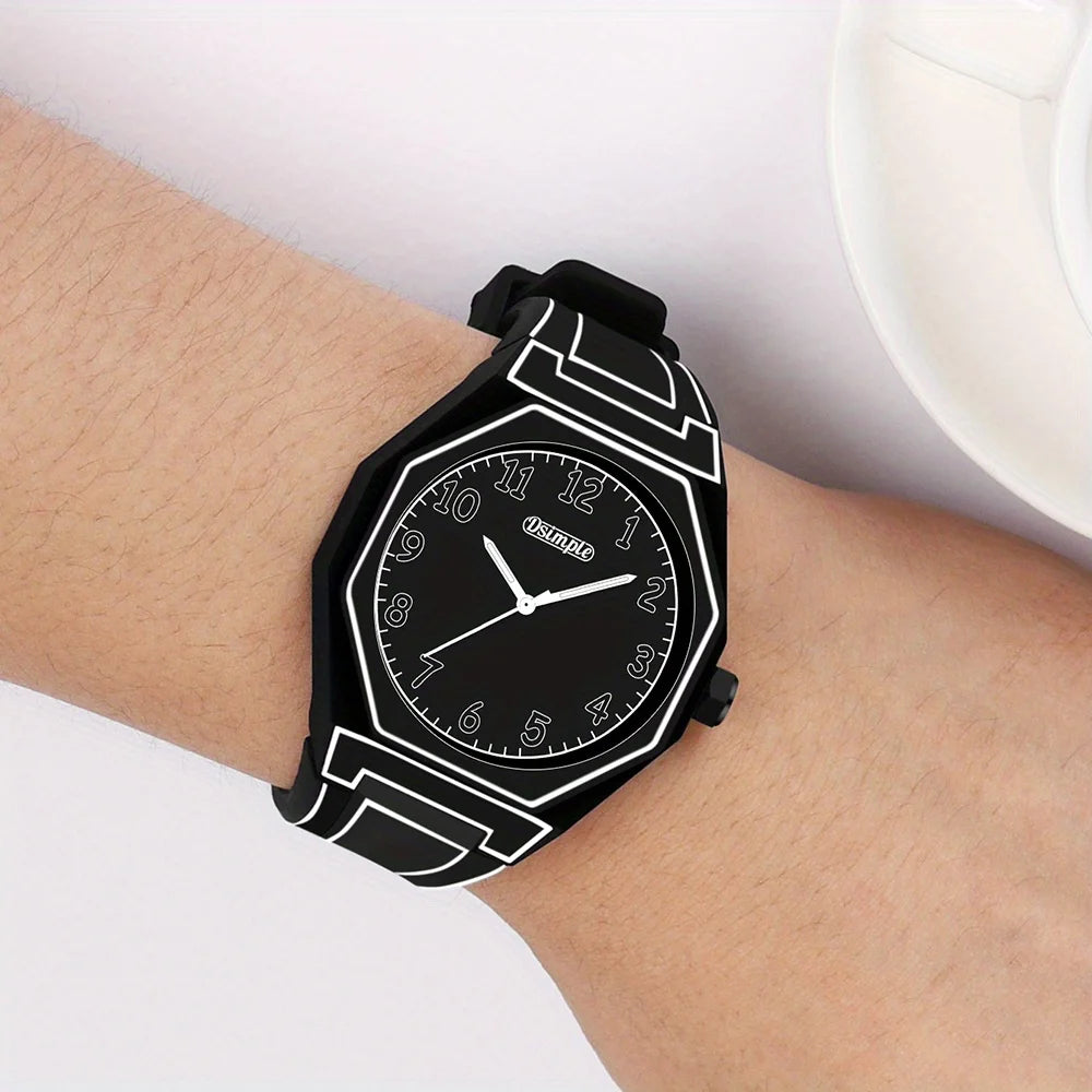 Preppy Style Quartz Wrist Watch - Round Dial, Electronic Drive, Silicone Strap, Unisex