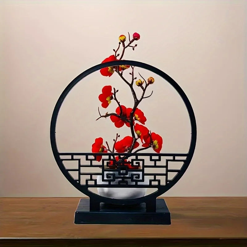 1set Chinese-Inspired Artificial Plum Blossom Bonsai with Screen Base - Versatile Tabletop Decor for Various Rooms, Ideal for