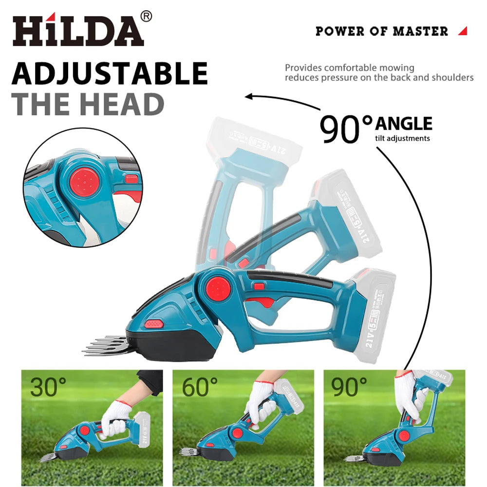 HILDA 2 IN1 Electric Hedge Trimmer Cordless Handheld Weeding Pruning Shear Shrub Mower Garden Tool For Makita 18V Battery