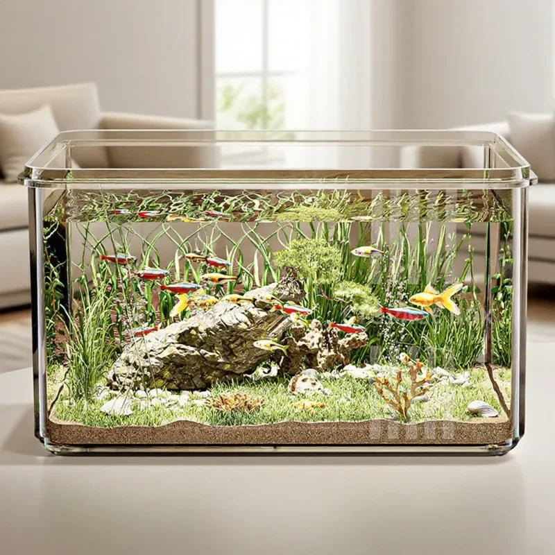 1 PC Transparent Aquarium Creative Desktop Fish Tank for Office Home Decor Rectangular(Bare Tank, No Scenery or Stones Included)