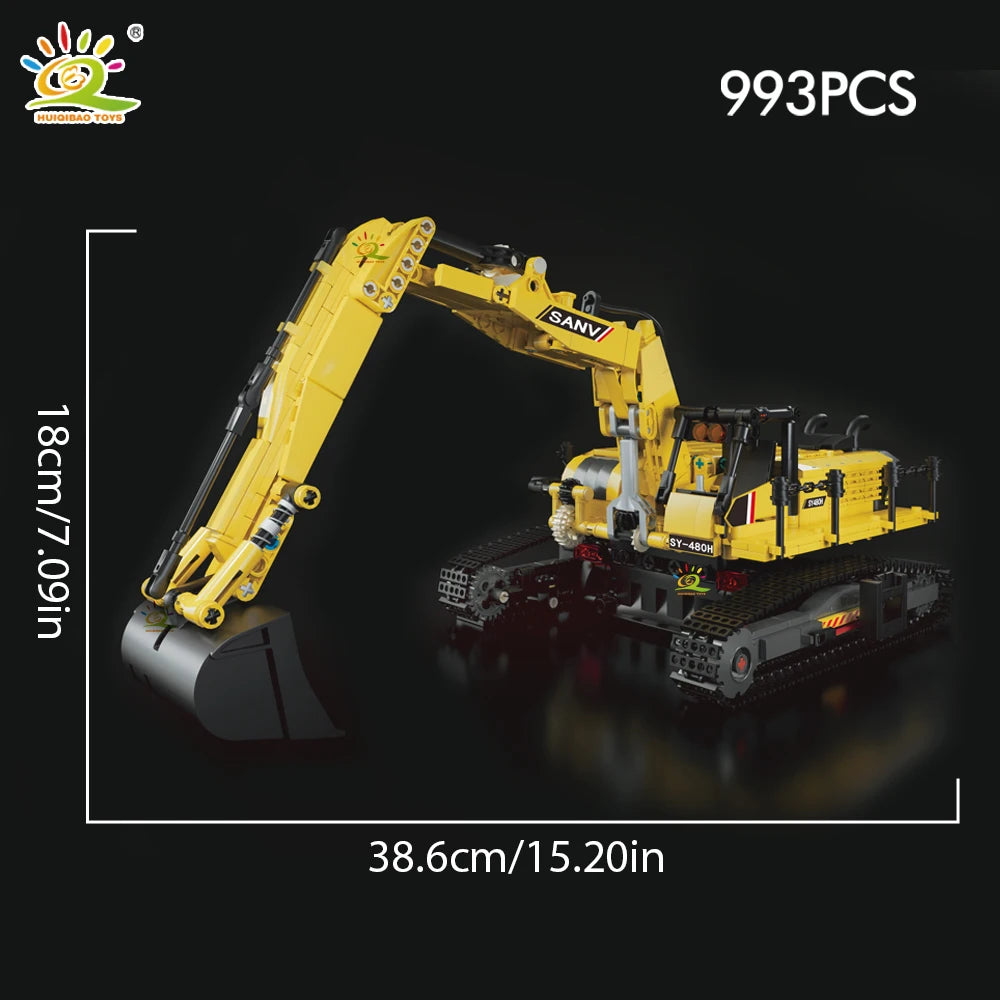 HUIQIBAO Moc Engineering Truck model Building Block Excavator Crane Car City Construction Tech Brick Set For Children Kids Gift