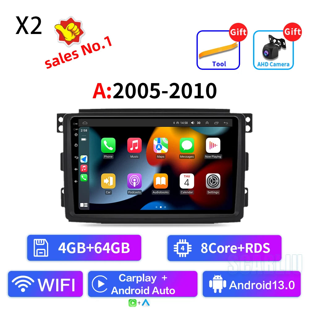 For Smart Fortwo 451 2005 - 2010 2010-2015 Multimedia GPS Navigation DSP RDS 4G SWC CarPlay 2Din 9inch Android Auto Car Radio