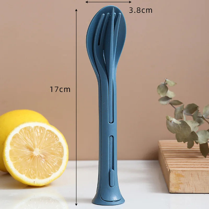 3Pcs Portable Tableware Set Wheat Straw Dinnerware Detachable Cutlery Travel Tableware Picnic Dinnerware Set Camping Cutlery Set