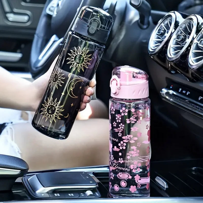 780ML Large Capacity Sports Transparent Water Bottle Leakproof Flower Plastic Drinking Bottles Outdoor Cycling Hiking Gym Jugs