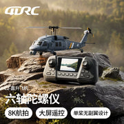Boy 4DRC L2 RC Helicopter 8K Aerial Camera Builtin Screen Remote Control 6Axis Gyro Single Blade Black Hawk Apache Military Gift