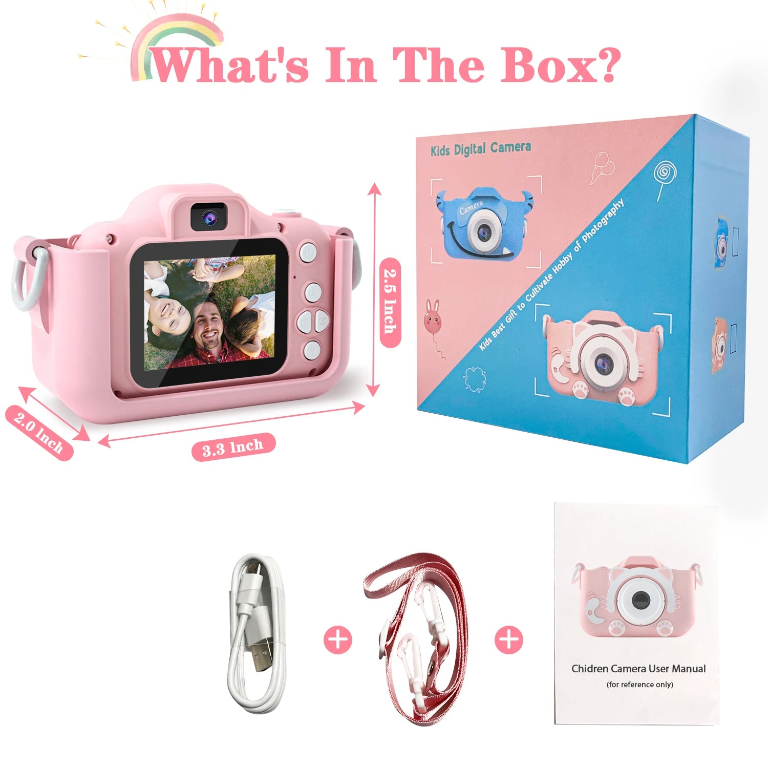 Capture every moment with this 1080P HD children’s digital video camera—featuring a 2.0-inch screen, perfect for toddlers to explore photography and video!