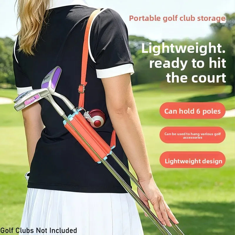 New Portable Golf Club Carrier 6-Club Retainer Clips with Adjustable Strap Lightweight Golf Club Holder for Outdoor Sports