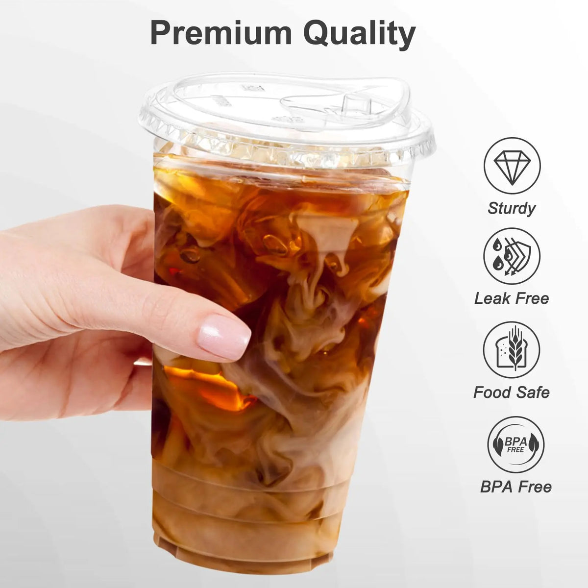 500ml transparent plastic cup with lid, sturdy and food safe iced coffee cup, disposable plastic smoothie cup for cold drinks