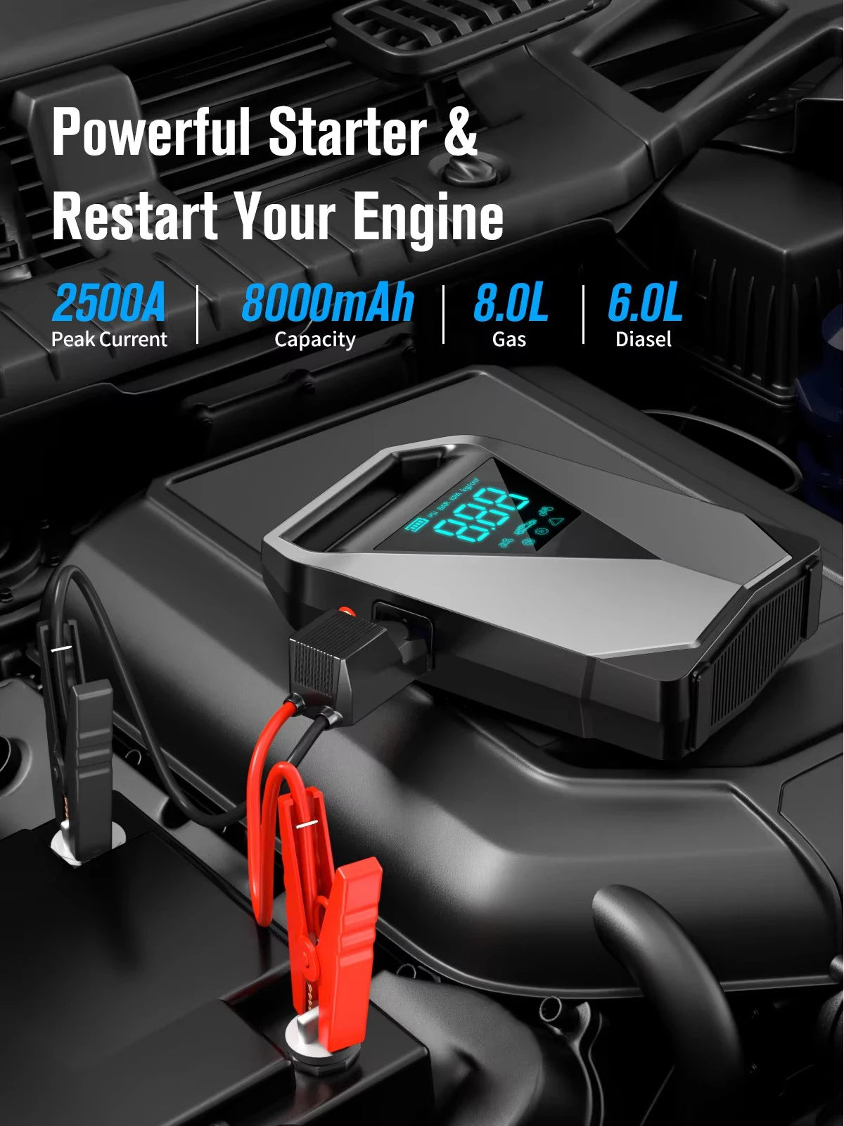 Be prepared on the road with this portable car jump starter and 150PSI air compressor—jump your battery and inflate tires anytime, anywhere!