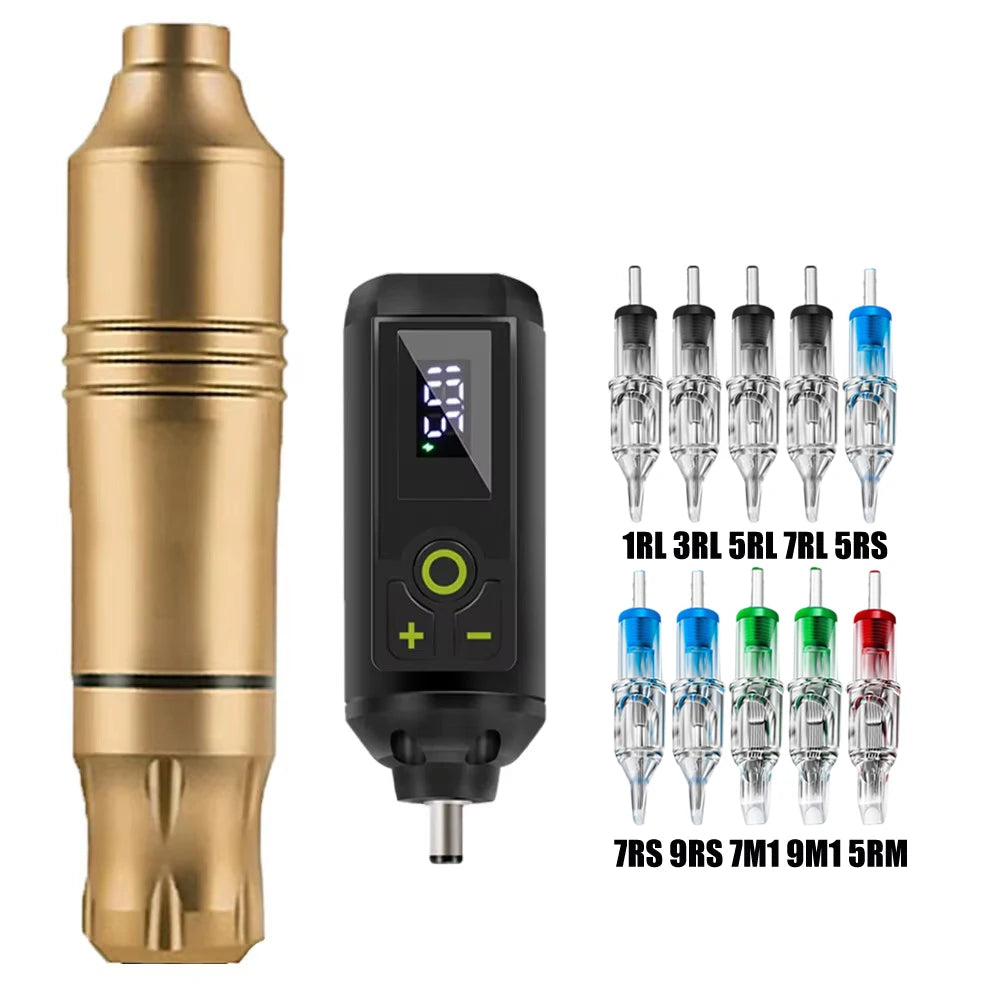 Ballpoint Tattoo Pen Machine Kit Rotary Tattoo Pen Set with Wireless Tattoo Transfer Stencil Printer Power Supply Needles