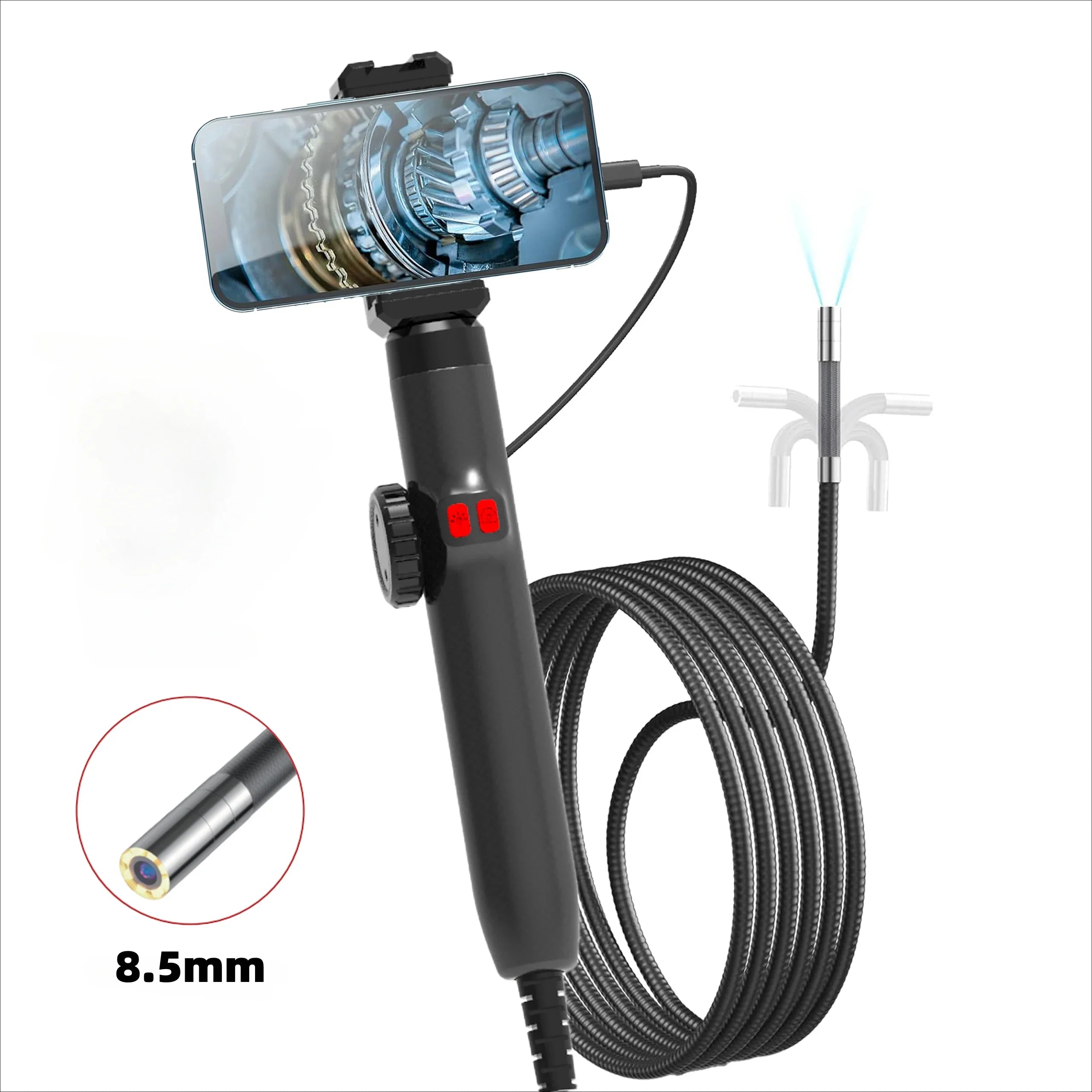 3.9mm/6.2mm/8.5mm 360° Articulating Borescope Endoscope Camera with Light,  Endoscope with Android/iOS Phone