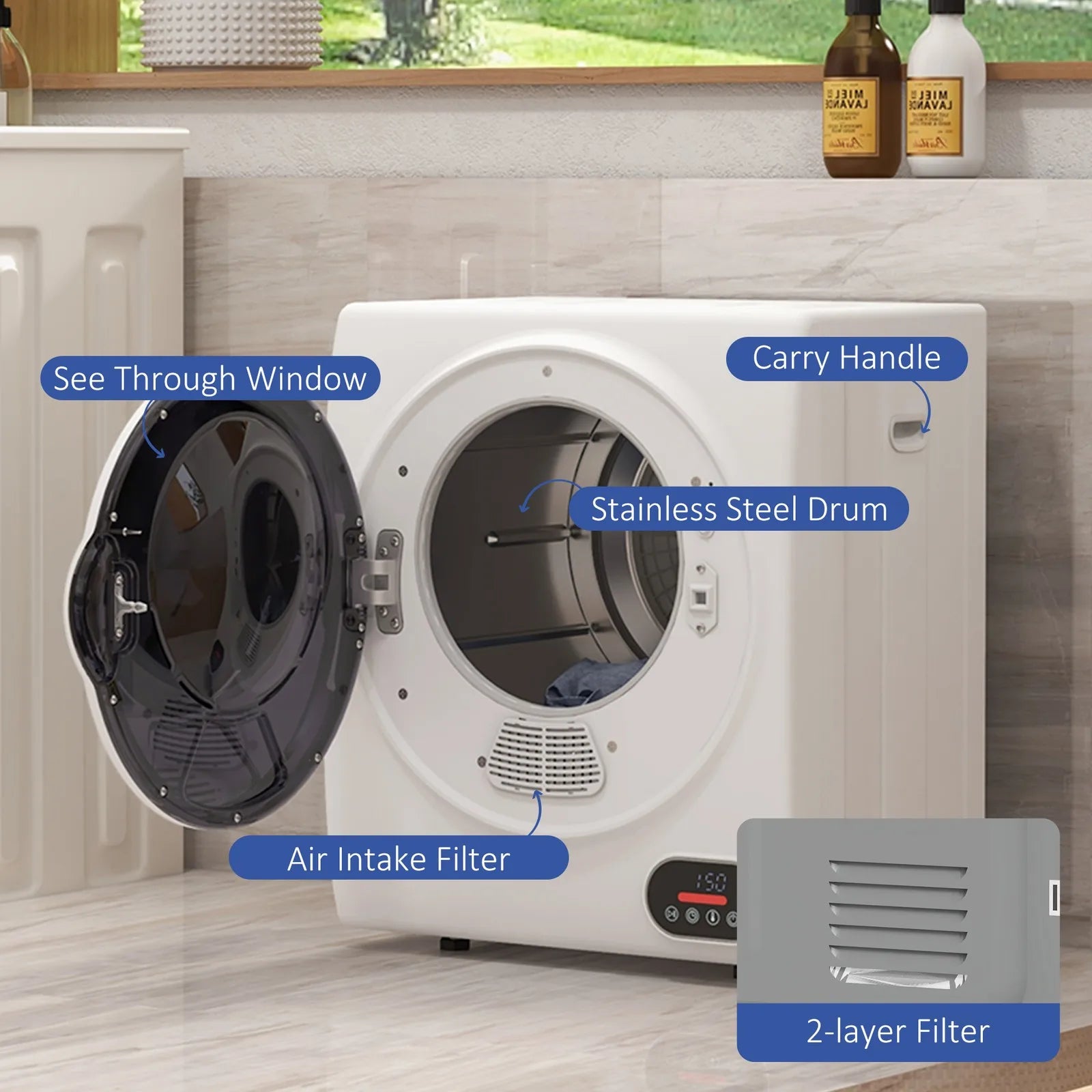 Portable Clothes Dryer 120V 850W Laundry Dryer for Apartment, White