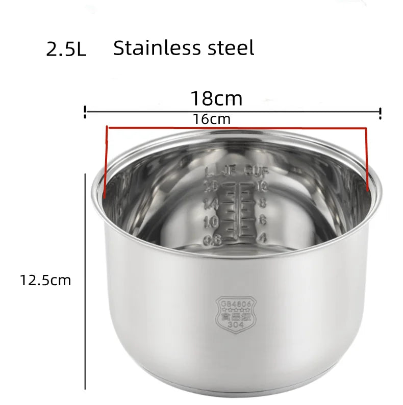Stainless steel liner without coating ceramic glaze liner rice cooker rice cooker electric pressure cooker inner bowl 4L 5L 6L