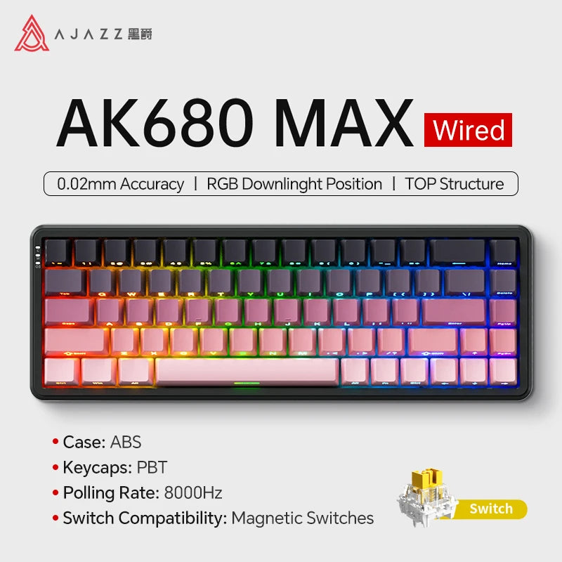 AJAZZ AK680 MAX Magnetic Switch Mechanical Keyboard 60% Rapid Trigger 0.01mm 8K/1K Return 68 keys Wired/Wireless Gaming Keybaord