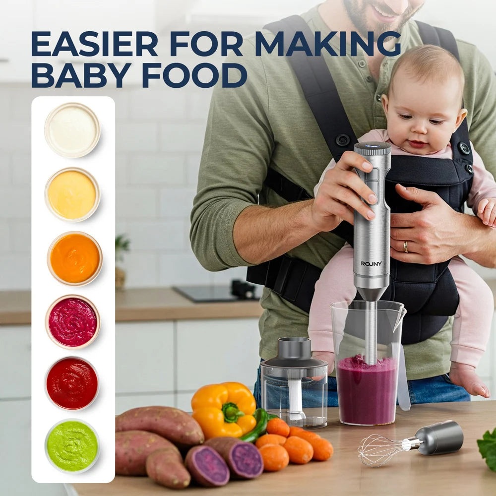 Powerful Hand Immersion Blender,4-in-1 Stainless Steel Stick Food Mixer,700ml Mixing Beaker,500ml Processor,Whisk, MAX 1200W