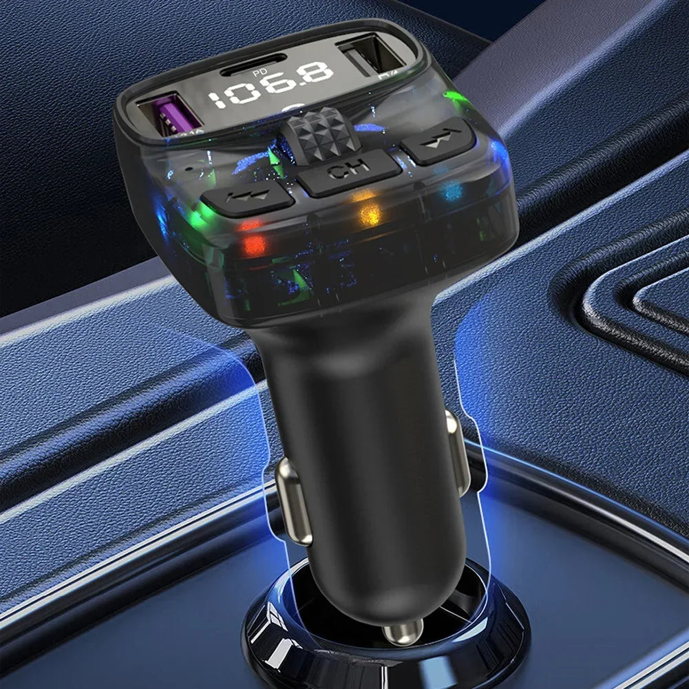 Bluetooth 5.3 FM Transmitter Car Charge Handsfree Charge Radio Modulator MP3 Player with PD15W Super Quick Charge Adapter