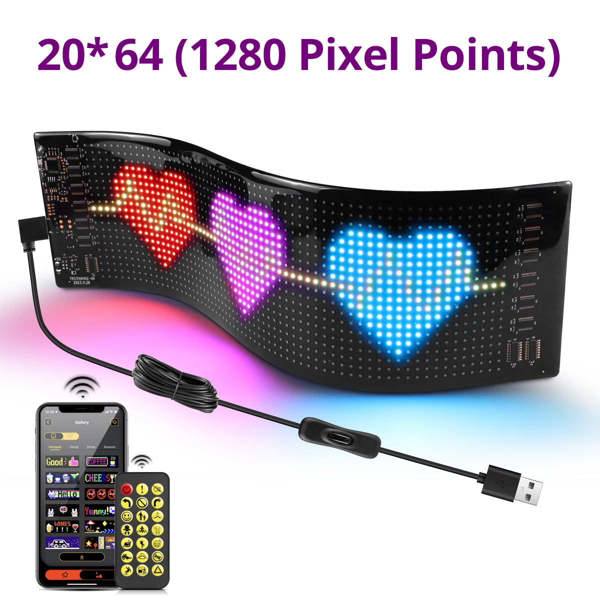 16x96 LEDs Matrix Pixel Panel,Scrolling Bright Advertising LED Signs Lights,USB Flexible 5V LED Car Sign Bluetooth App Control