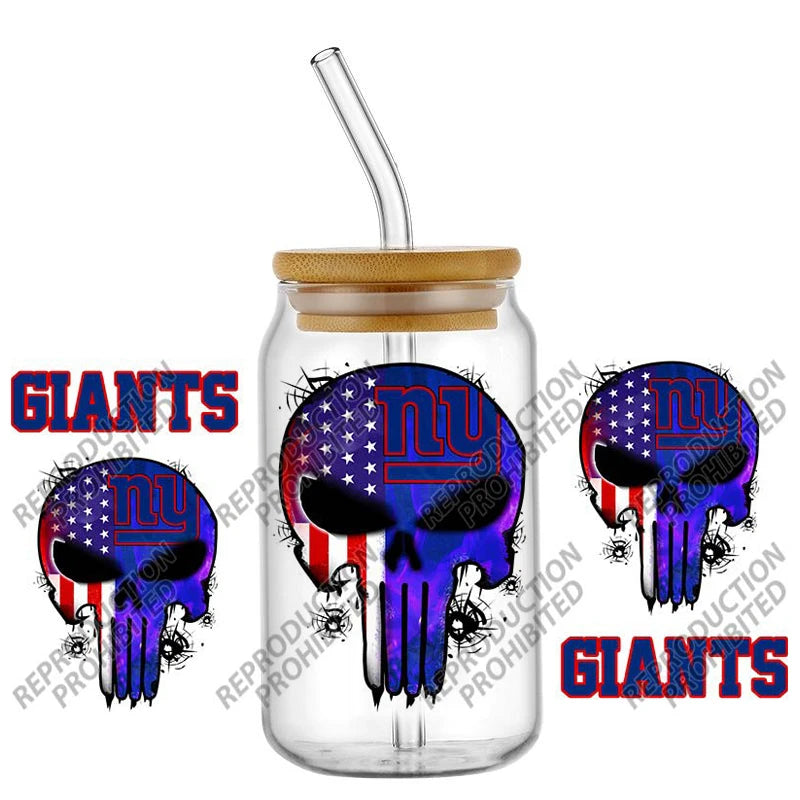 High Quality ‌3D Skull Sports Team Decal UV DTF Cup Wrap for 16oz Libbey Glasses Can DIY Mug Transfer Stickers