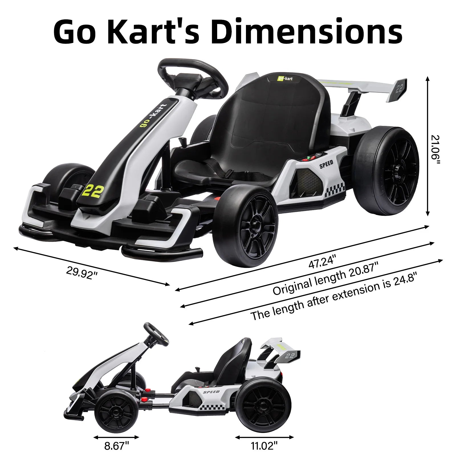 24V Electric Drift Go Kart 300W Ride On Racer For Kids 6-12, Adjustable Seat, EVA Tires, 4 Speed Sport Drift Modes, LED Lights