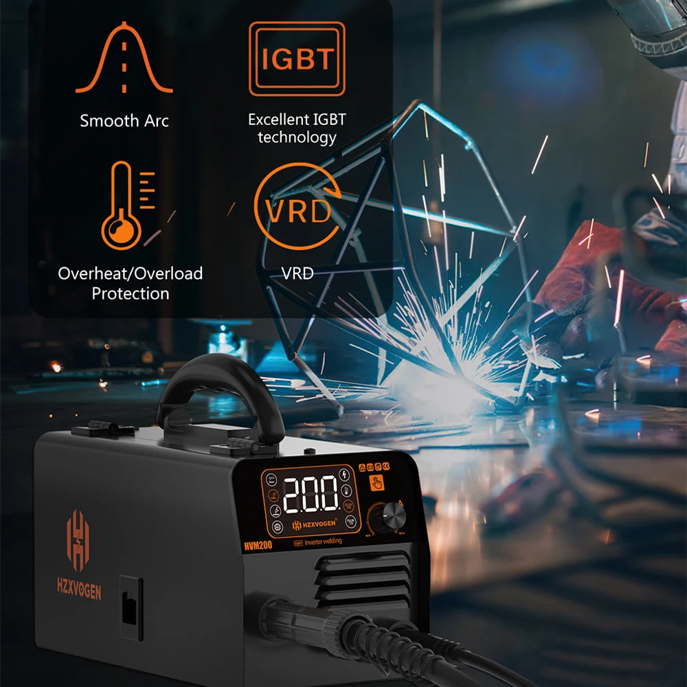 HZXVOGEN 3 IN 1 MIG/TIG/MMA Semi-Automatic Welding Machine HVM200 Inverter Welder Synergy Tool Non Gas MIG Welder For Gasless Iron Soldering 220V