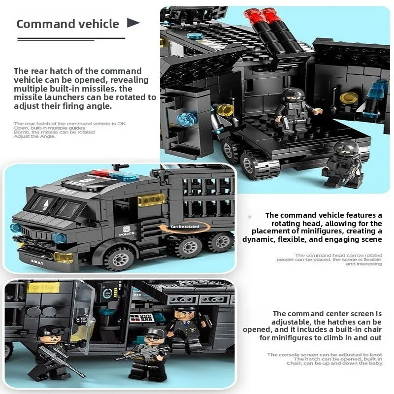 Compatible with Lego Building Blocks, Military Special Police Vehicles, Tanks and Education Cities To Assemble Children's Toys.
