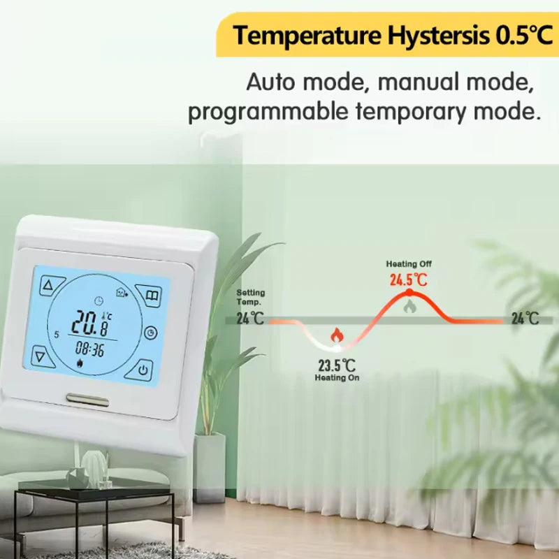 Maintain perfect comfort with this heat electric room thermostat—compatible with water and gas boilers for precise floor heating temperature control!