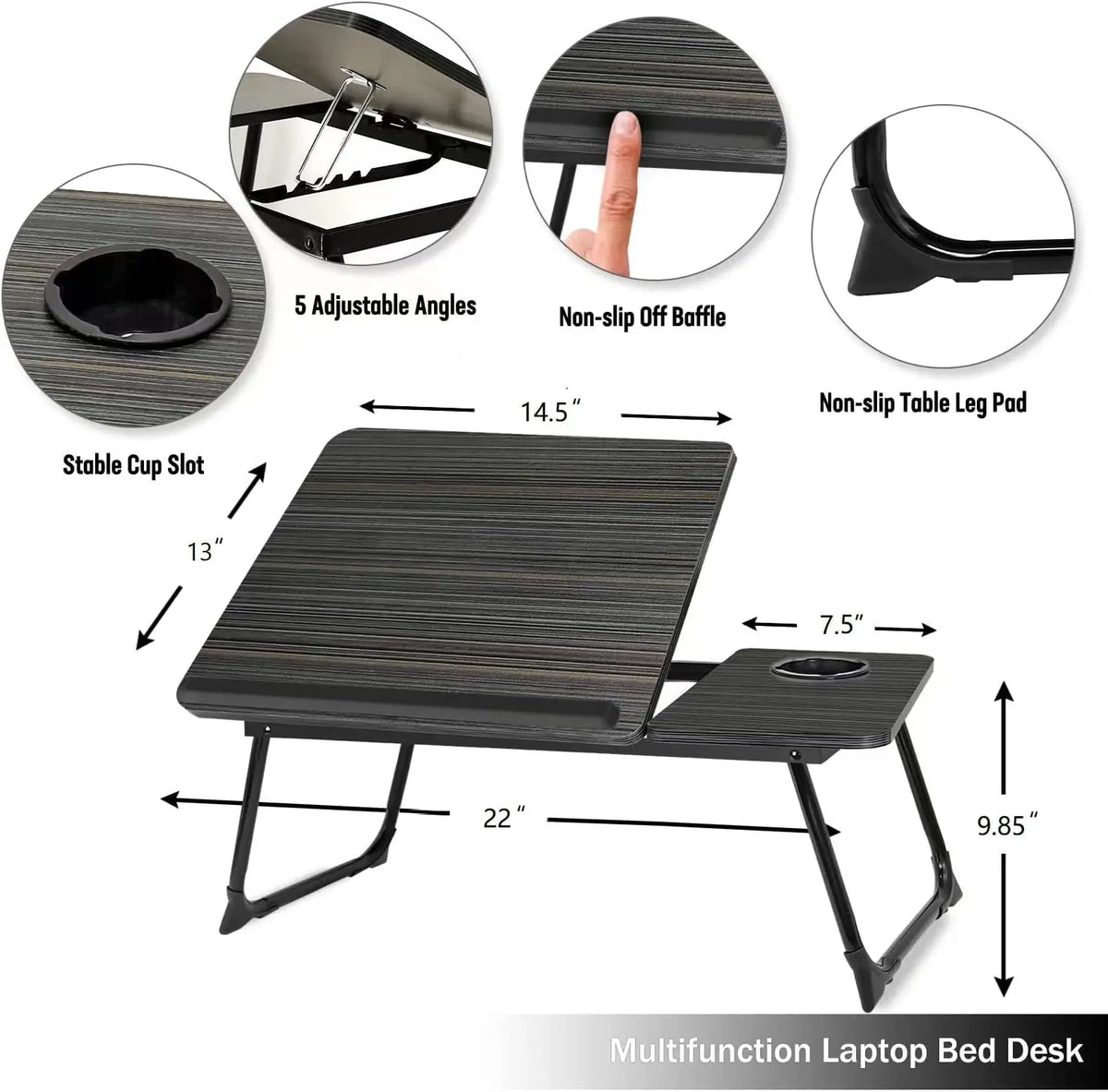 Laptop Desk for Bed Couch,Lap Desk for Laptop,Portable Laptop Stand for Desk,Small Adjustable Laptop Desk,Foldable Bed Table for Laptops and Writing, Bed Tray Table with Cup Holder