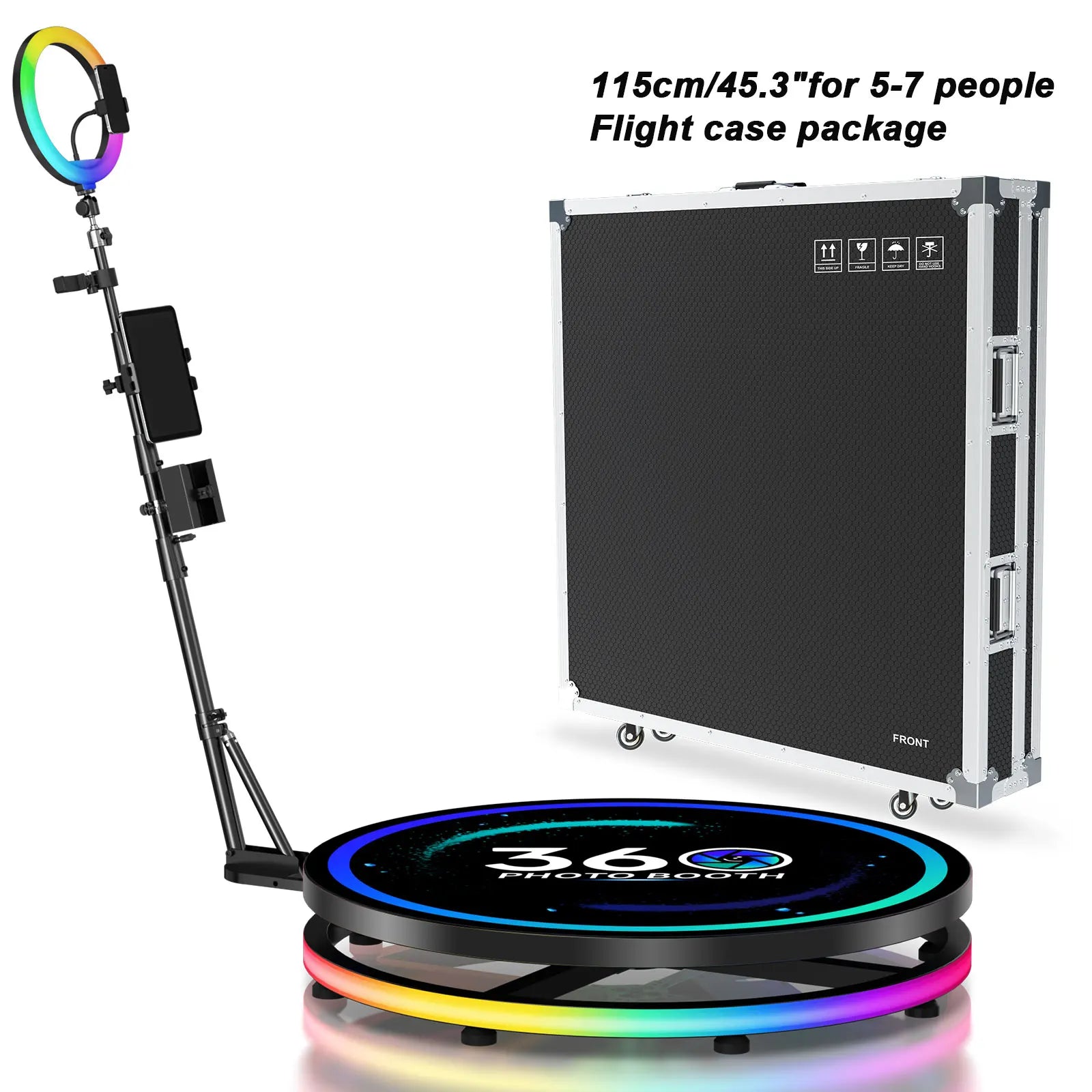 360 Photo Booth for Video with App Control Rotating 360photo Booth Degree Photobooth Machine with RGB Ring Light for Party Event