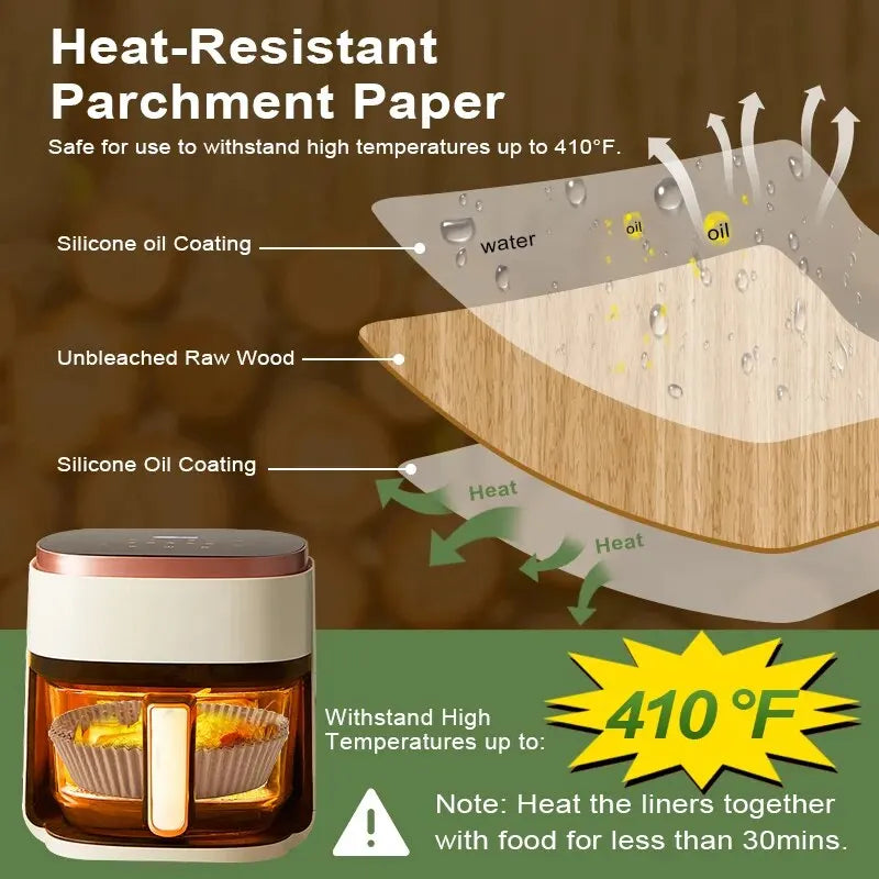 50/100pc Silicone Oil Paper Holder For Air Fryers Disposable Baking Oil Absorbing Baking Tray Paper Food Grade Non Stick Kitchen