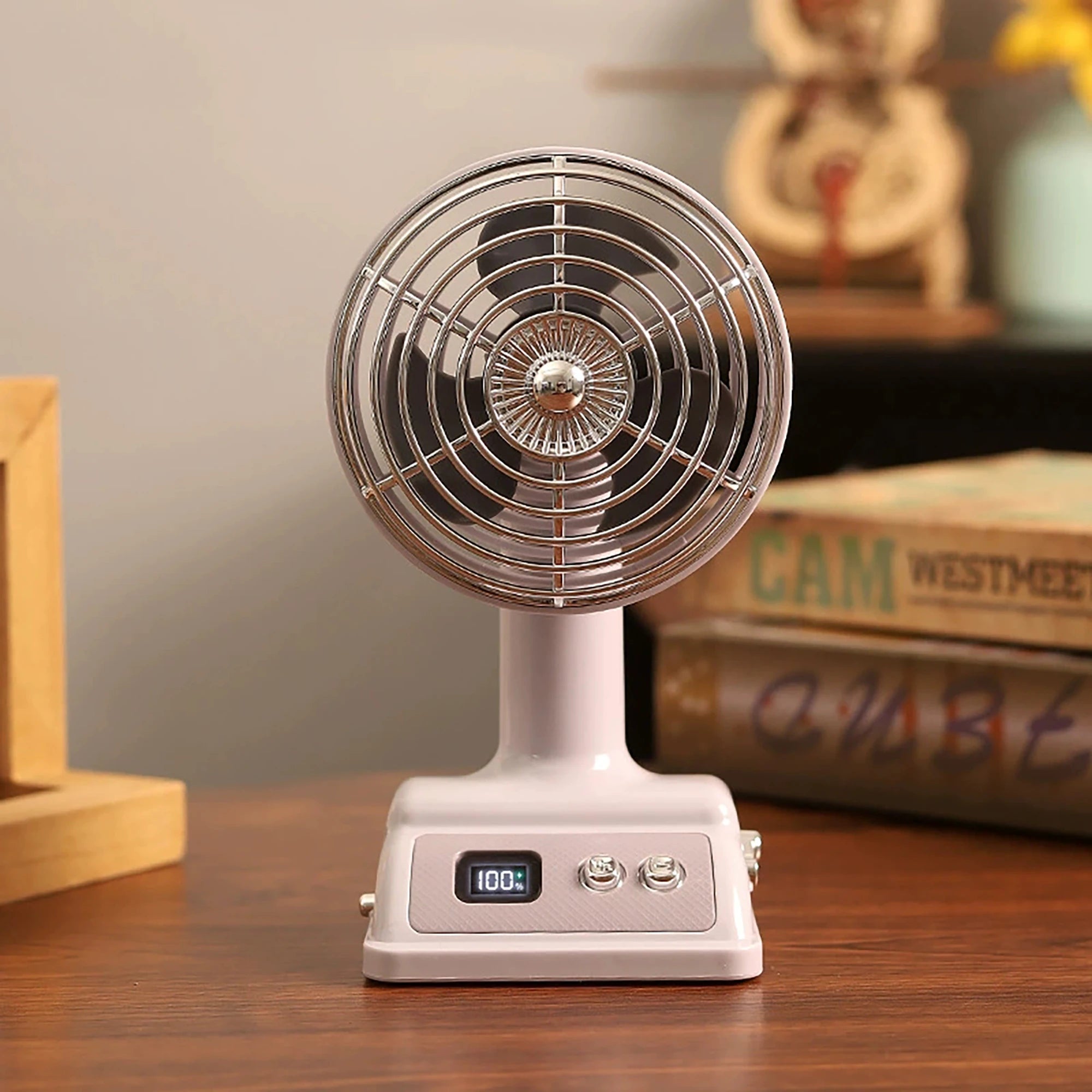 Retro Nostalgic Classic Desktop Office Fan 100 Speed Levels Adjustable Student Dormitory Rechargeable Fan