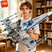 KAVOWORLD 1271pcs X-Wing Space Fighter Building Blocks Set with LED Light Up Mechanical Linkage Transformable Starship Bricks Retractable Landing Gear Display Model Construction Toy Space Vehicle with Pilot Bricks Gift for Ad