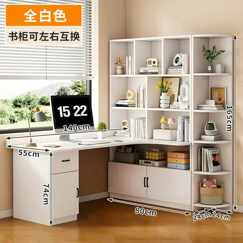 L Shaped Desk with 3 Drawers Corner Computer Desk with Power Outlets Large Storage L-Shaped Desk with Cabinet & Printer Stand