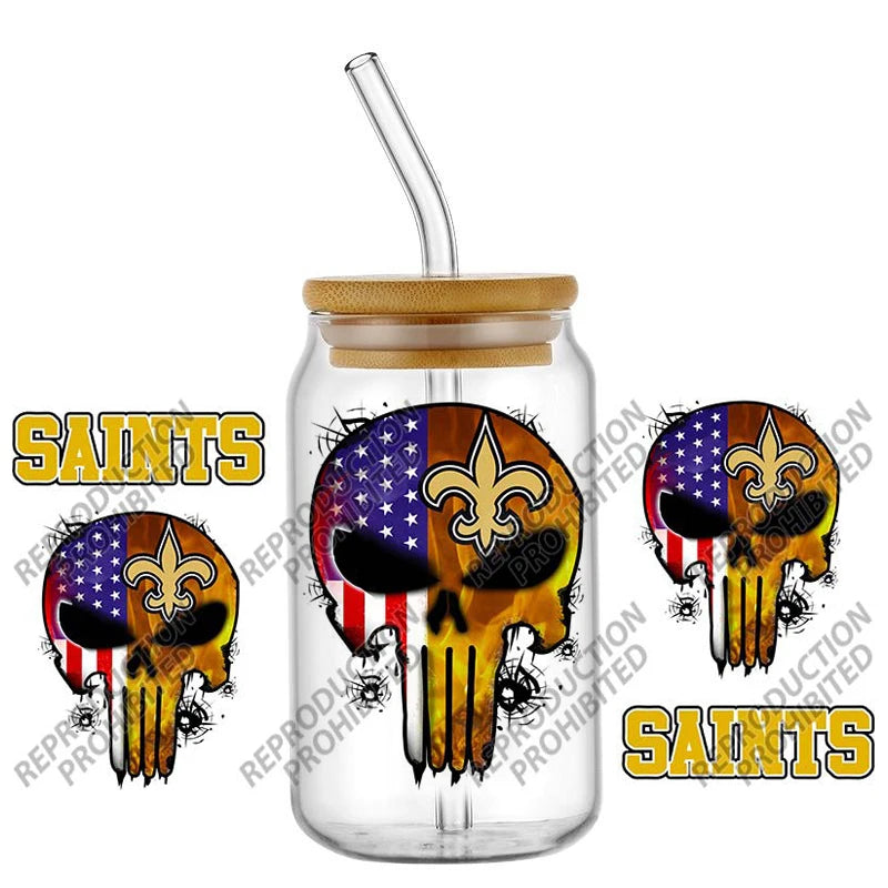 High Quality ‌3D Skull Sports Team Decal UV DTF Cup Wrap for 16oz Libbey Glasses Can DIY Mug Transfer Stickers