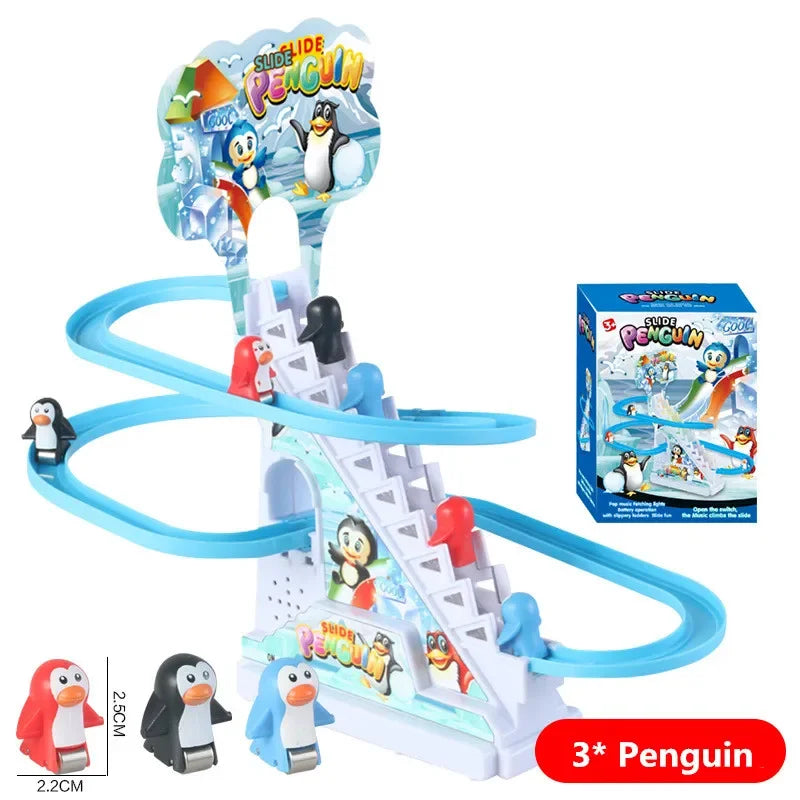 Electric Small Ducks Climbing Toys DIY Ducks Chasing Race Track Game Set with Lights & Music Roller Coaster Toy for Kids Gift