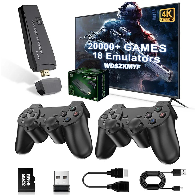 Built-in 20000+ Games Retro Handheld Game Player NEW Video Game Console 64G 4K TV Game Stick 2.4G Wireless Controller Gamepad