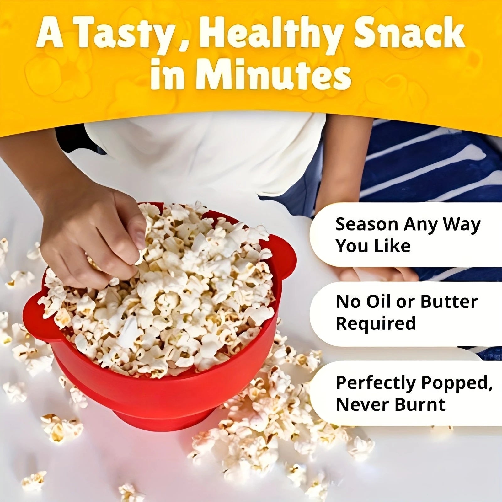 Make freshly popped popcorn in the microwave with this 3L large capacity, foldable silicone bowl popcorn maker. BPA-free and dishwasher safe for easy and convenient snack preparation!