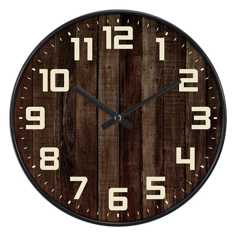Vintage Rustic Wall Clock 2D Wood Grain Silent Noiseless Round Clock Farmhouse Style Decor for Living Room Kitchen Bedroom Home