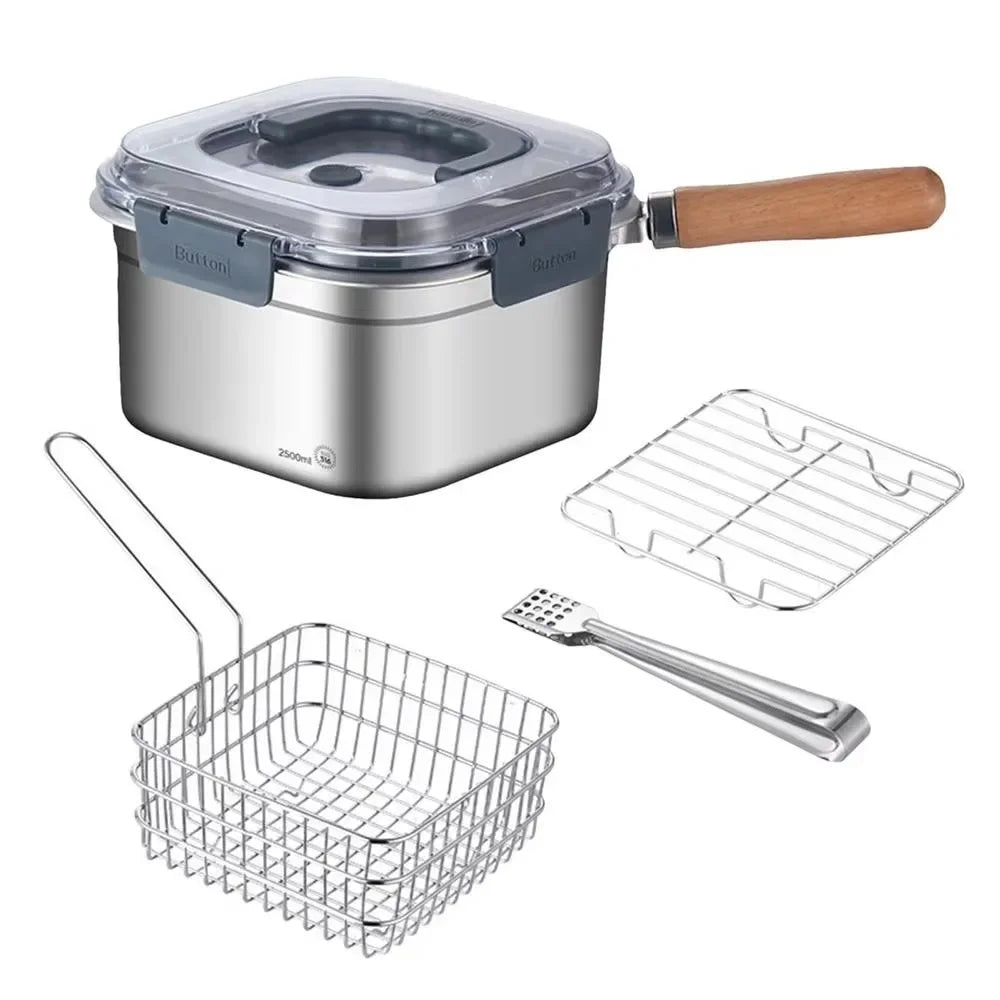 MultiFunction Frying Cooker Set Portable Stainless Steel Deep Fryer Pot with Basket Tongs Oil Drip Rack Household Frying Pan Set