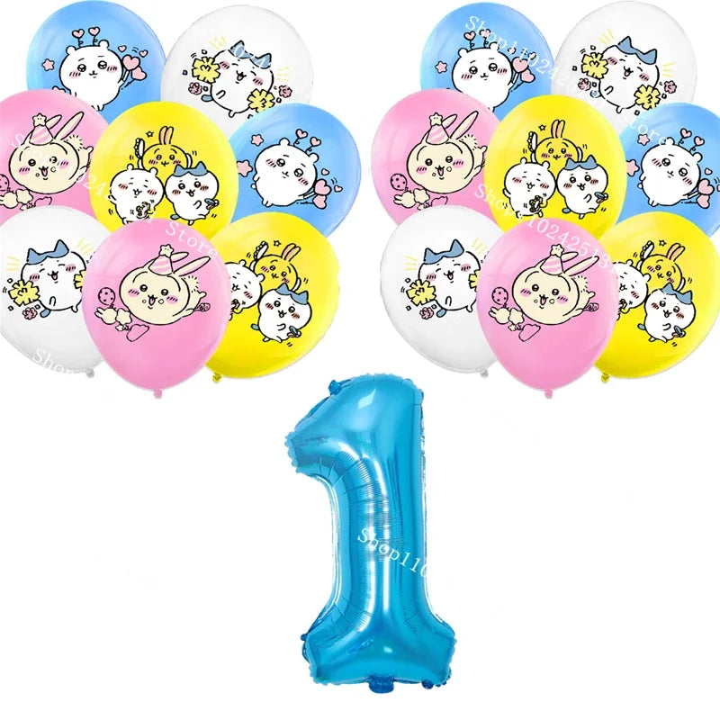 Chiikawa kawaii Happy Birthday Party Decorations Cute plate Banner Cake Topper Flag Balloons Disposable tableware Decorations
