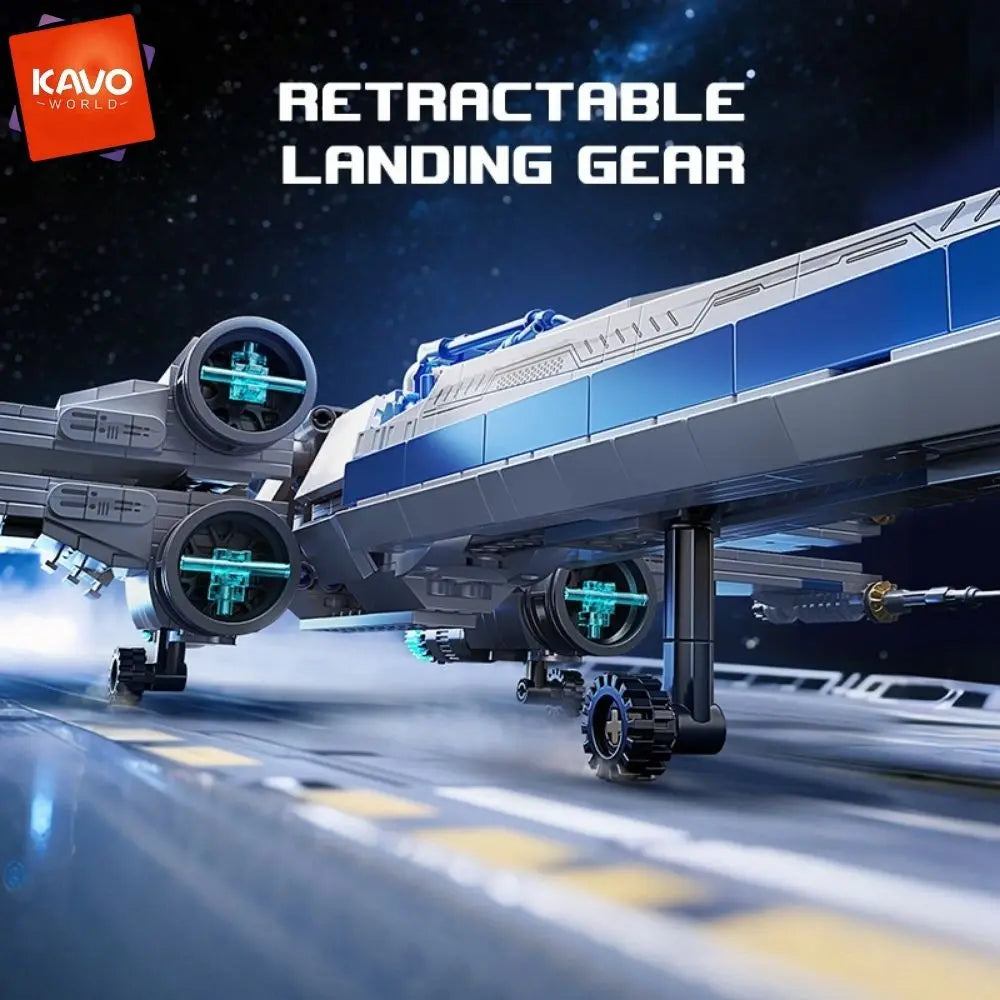 KAVOWORLD 1271pcs X-Wing Space Fighter Building Blocks Set with LED Light Up Mechanical Linkage Transformable Starship Bricks Retractable Landing Gear Display Model Construction Toy Space Vehicle with Pilot Bricks Gift for Ad