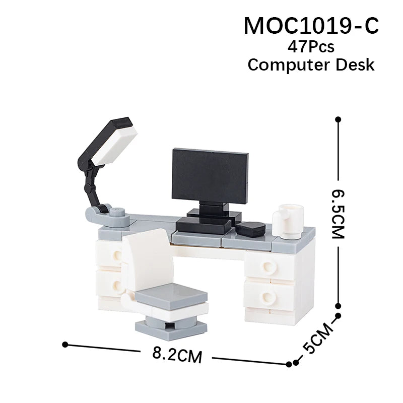 MOOXI City Furniture Bed Computer Desks Billiard Table Mahjong Table DIY Diorama Adult Building Block Set Children Toy MOC Brick