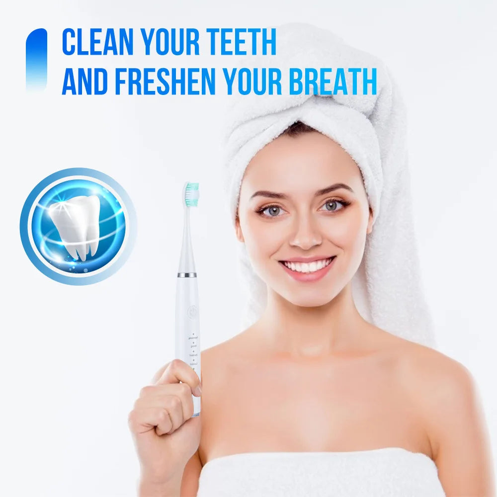 Experience total oral care with this electric toothbrush set—featuring six functions for efficient tartar removal and a healthier smile!